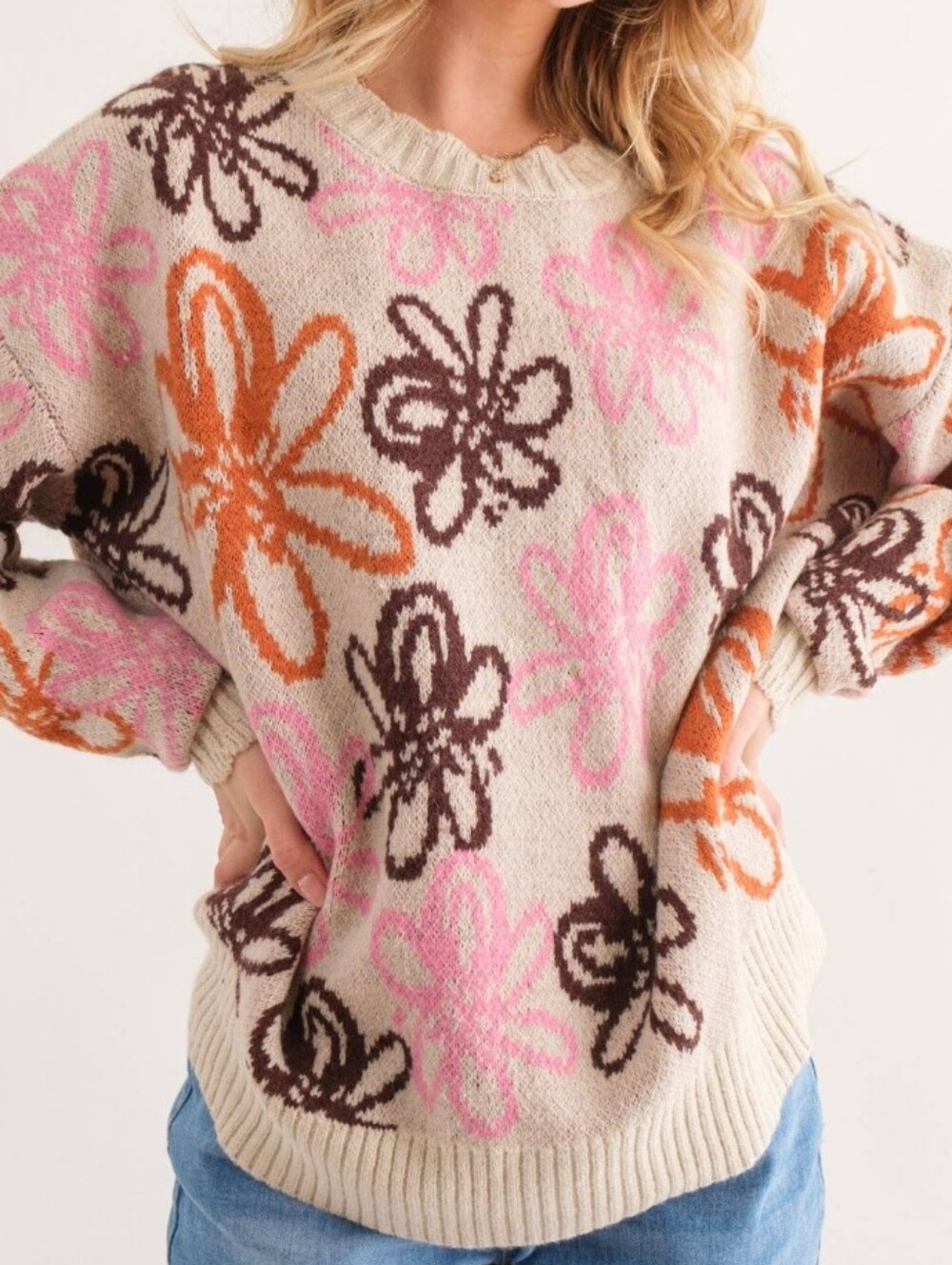New AndTheWhy Floral Crewneck Sweater M/L